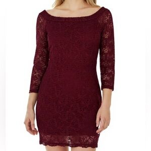 NWT CHASER Long Sleeve Off Shoulder Lace Lined Mini Dress Size Large